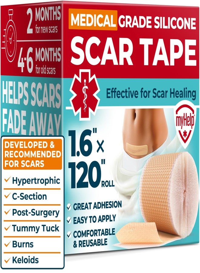 MYHELP Medical Grade Silicone Scar Tape - 1.6”x120” - Visible Difference on Surgical & Keloid Scars - Reusable Silicone Scar Sheets - Easy to Use Silicone Tape for Scars - Image 1
